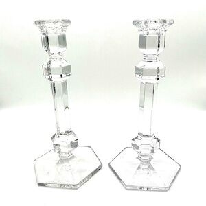 A Set of Two Vintage Val St. Lambert Belgian Crystal Candle Holders